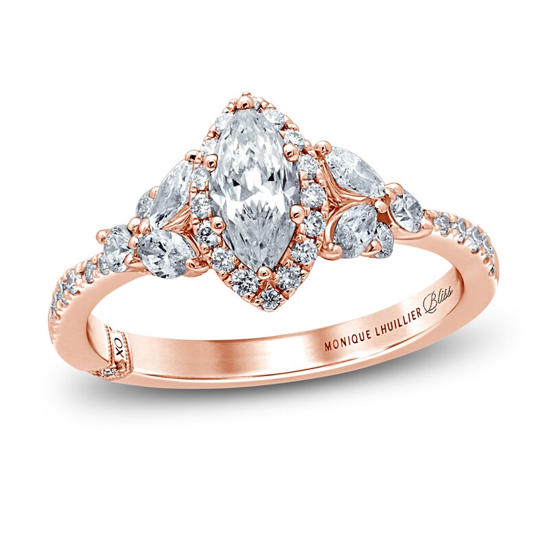 Monique Lhuillier Bliss Diamond Engagement Ring 1-1/8 ct tw Marquise & Round-cut 18K Rose Gold with 360