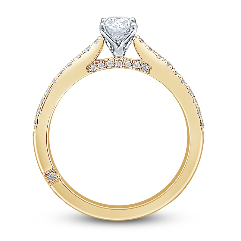 Main Image 4 of Monique Lhuillier Bliss Diamond Engagement Ring 5/8 ct tw Oval & Round-cut 18K Two-Tone Gold