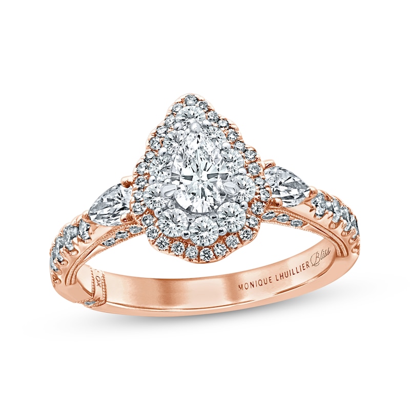 Monique Lhuillier Bliss Diamond Engagement Ring 1-1/4 ct tw Pear & Round-cut 18K Two-Tone Gold