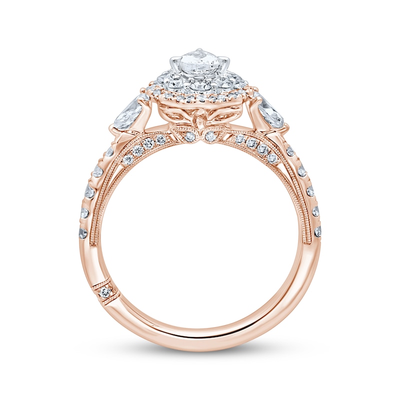 Main Image 3 of Monique Lhuillier Bliss Diamond Engagement Ring 1-1/4 ct tw Pear & Round-cut 18K Two-Tone Gold