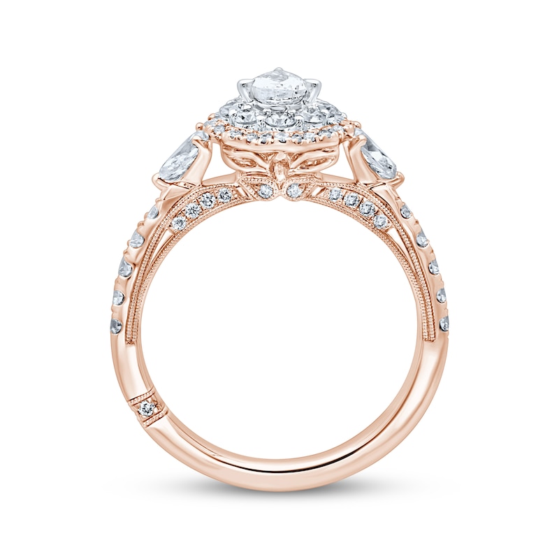 Monique Lhuillier Bliss Diamond Engagement Ring 1-1/4 ct tw Pear & Round-cut 18K Two-Tone Gold