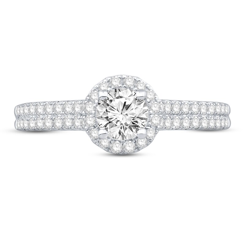 The Kiss Halo Diamond Engagement Ring 7/8 ct tw Round-cut Platinum