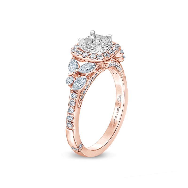 Monique Lhuilllier Bliss Diamond Engagement Ring 1-1/6 ct tw Princess, Marquise & Round-cut 18K Two-Tone Gold