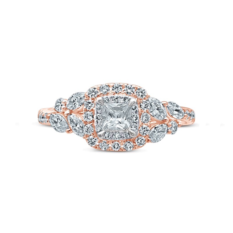 Monique Lhuilllier Bliss Diamond Engagement Ring 1-1/6 ct tw Princess, Marquise & Round-cut 18K Two-Tone Gold