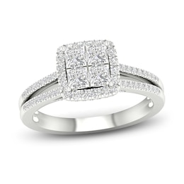 Now + Forever Multi-Diamond Engagement Ring 1 ct tw Princess & Round-cut 14K White Gold