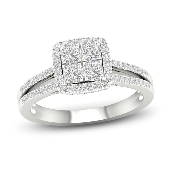Now + Forever Multi-Diamond Engagement Ring 1 ct tw Princess & Round-cut 14K White Gold