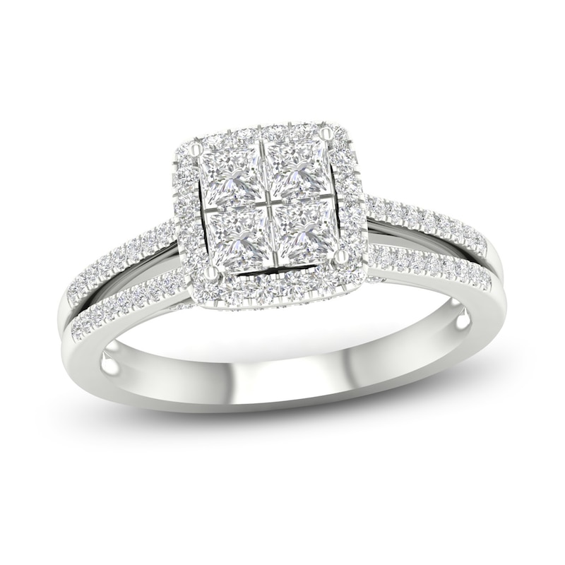 Main Image 1 of Now + Forever Multi-Diamond Engagement Ring 1 ct tw Princess & Round-cut 14K White Gold