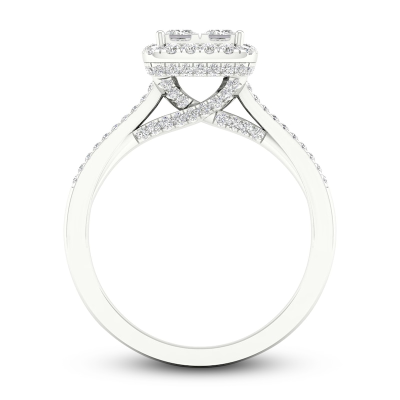Main Image 4 of Now + Forever Multi-Diamond Engagement Ring 1 ct tw Princess & Round-cut 14K White Gold