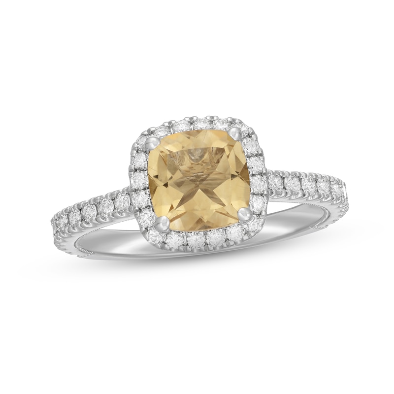 Main Image 1 of Neil Lane Cushion-cut Citrine Engagement Ring 5/8 ct tw Diamonds 14K White Gold