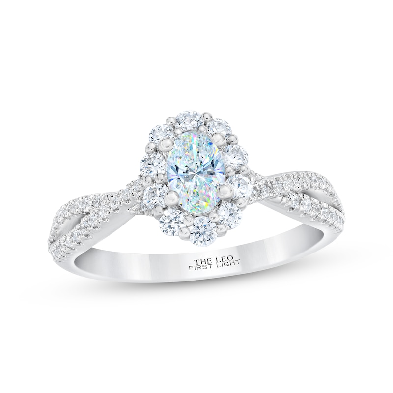 THE LEO First Light Diamond Engagement Ring 1 ct tw Oval & Round-cut 14K White Gold