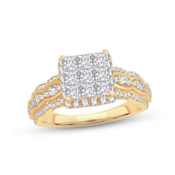 Now + Forever Diamond Engagement Ring 1-1/2 ct tw Princess & Round-cut 14K Yellow Gold