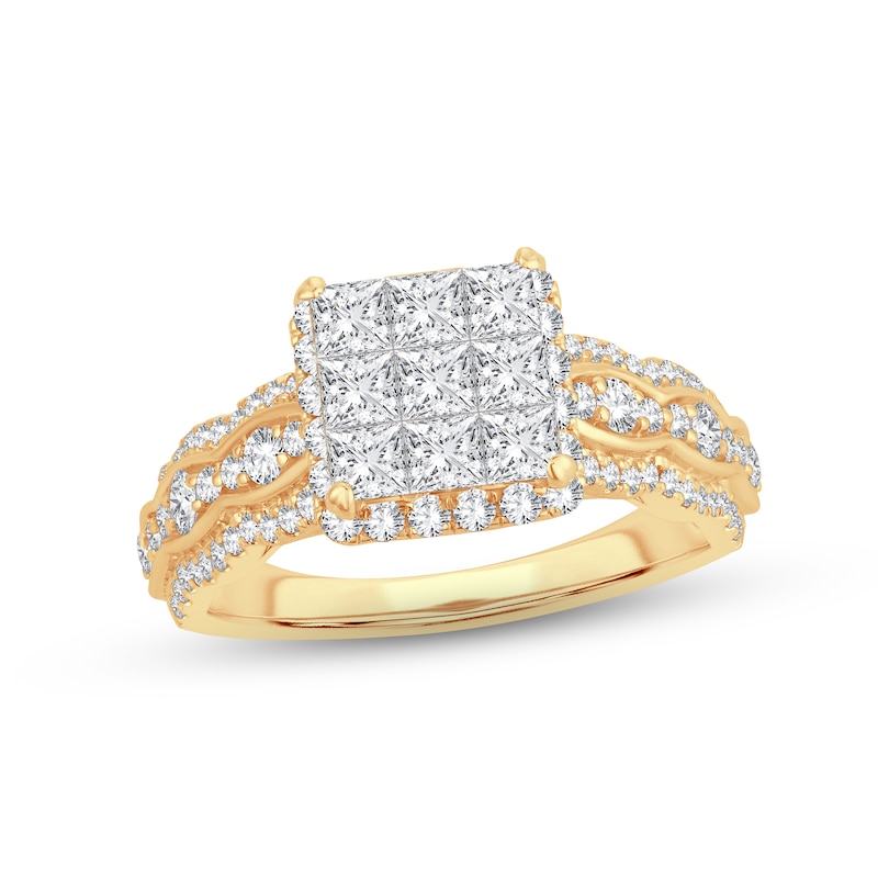 Diamond Engagement Ring 1-1/2 ct tw Princess & Round-cut 14K Yellow Gold