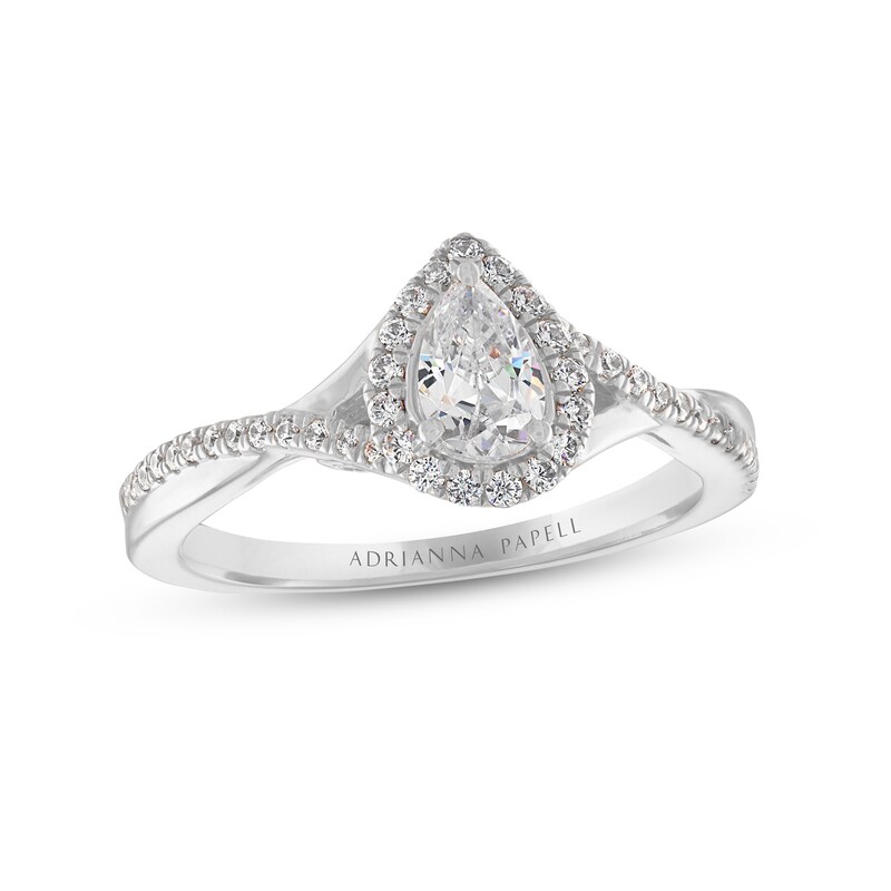 Adrianna Papell Diamond Engagement Ring 5/8 ct tw Pear & Round-cut 14K White Gold