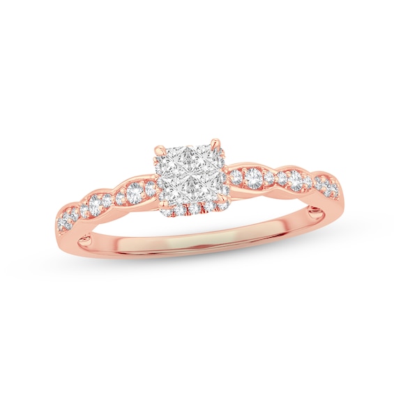 Now + Forever Multi-Diamond Engagement Ring 1/3 ct tw Princess & Round-cut 14K Rose Gold