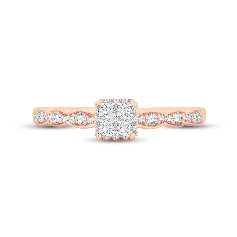 Multi-Diamond Engagement Ring 1/3 ct tw Princess & Round-cut 14K Rose Gold