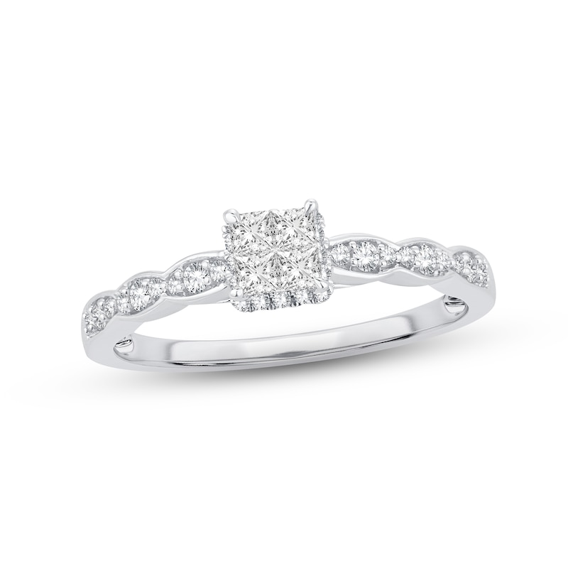 Multi-Diamond Engagement Ring 1/3 ct tw Princess & Round-cut 14K White Gold