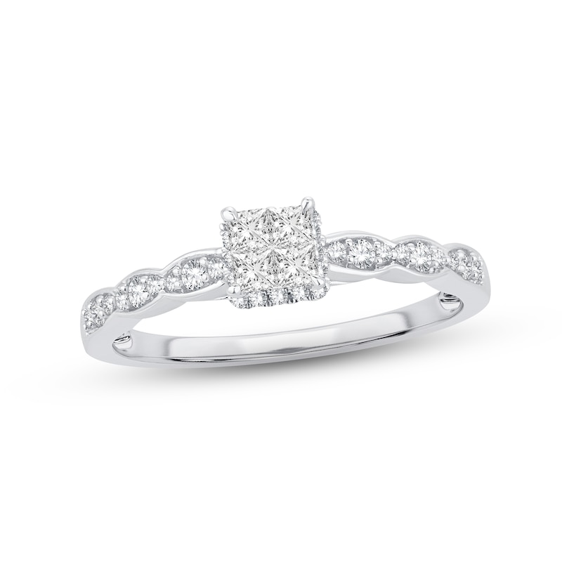 Main Image 1 of Now + Forever Multi-Diamond Engagement Ring 1/3 ct tw Princess & Round-cut 14K White Gold