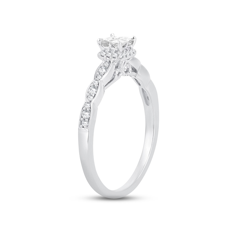 Multi-Diamond Engagement Ring 1/3 ct tw Princess & Round-cut 14K White Gold