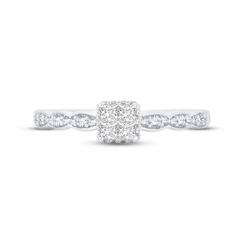 Multi-Diamond Engagement Ring 1/3 ct tw Princess & Round-cut 14K White Gold