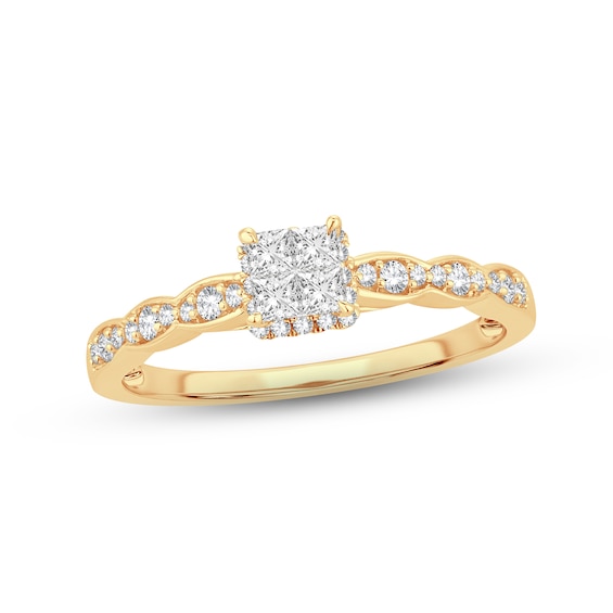 Now + Forever Multi-Diamond Engagement Ring 1/3 ct tw Princess & Round-cut 14K Yellow Gold