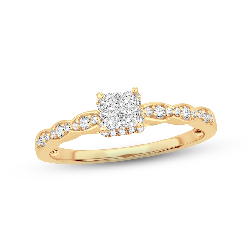 Multi-Diamond Engagement Ring 1/3 ct tw Princess & Round-cut 14K Yellow Gold