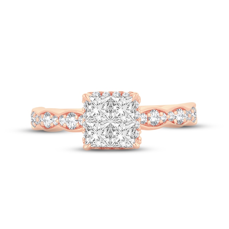 Main Image 3 of Now + Forever Multi-Diamond Engagement Ring 1 ct tw Princess & Round-cut 14K Rose Gold
