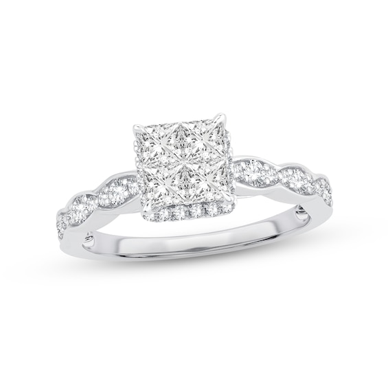Now + Forever Multi-Diamond Engagement Ring 1 ct tw Princess & Round-cut 14K White Gold
