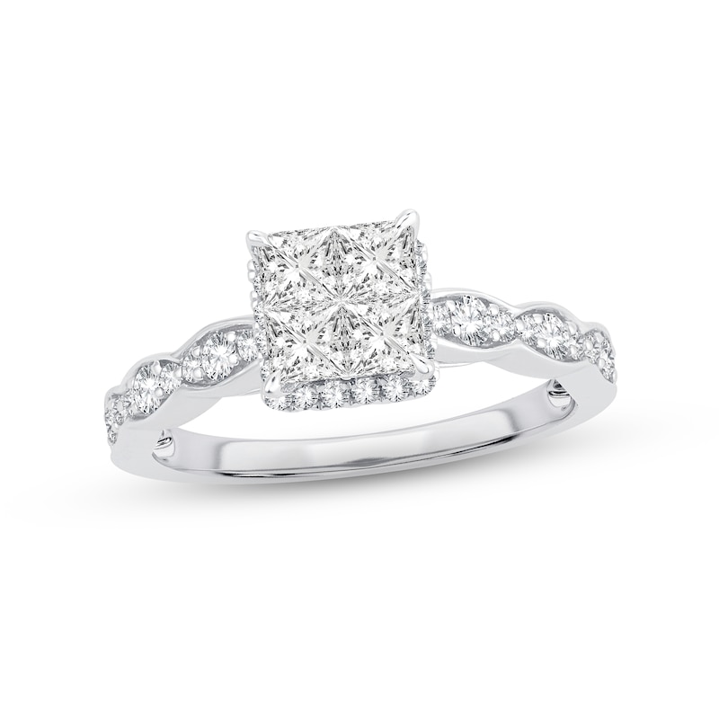 Multi-Diamond Engagement Ring 1 ct tw Princess & Round-cut 14K White Gold