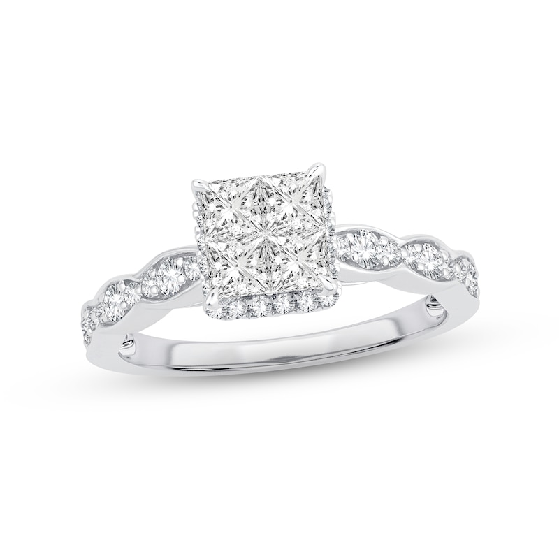 Main Image 1 of Now + Forever Multi-Diamond Engagement Ring 1 ct tw Princess & Round-cut 14K White Gold