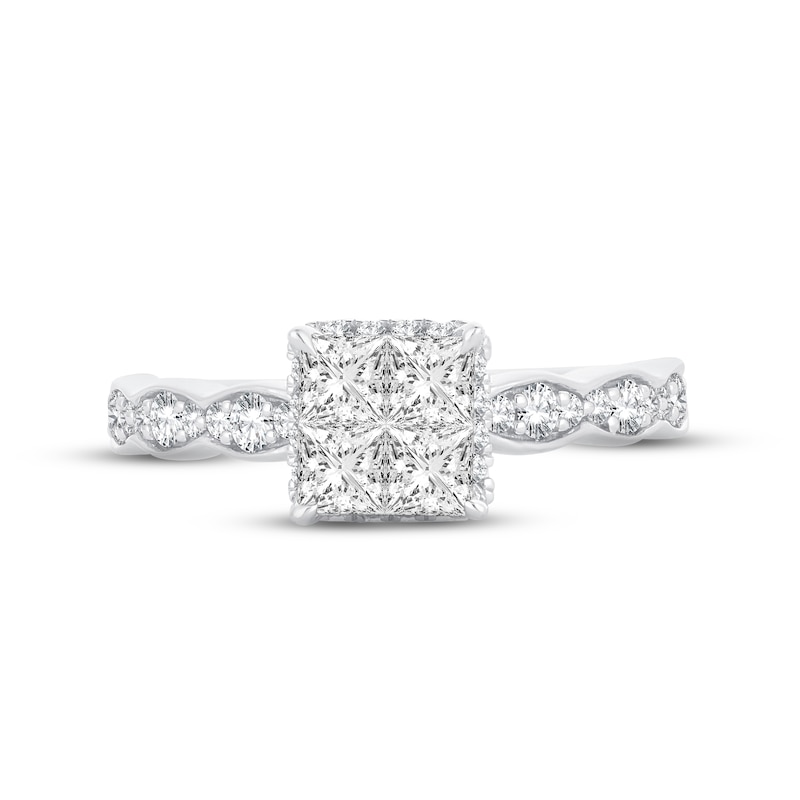 Main Image 3 of Now + Forever Multi-Diamond Engagement Ring 1 ct tw Princess & Round-cut 14K White Gold
