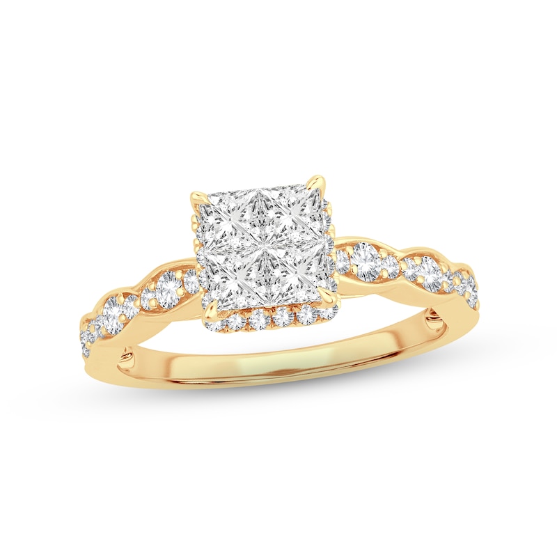 Multi-Diamond Engagement Ring 1 ct tw Princess & Round-cut 14K Yellow ...