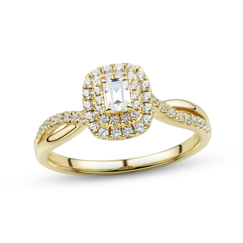 Main Image 1 of Now + Forever Diamond Engagement Ring 1/2 ct tw Emerald & Round-cut 14K Yellow Gold