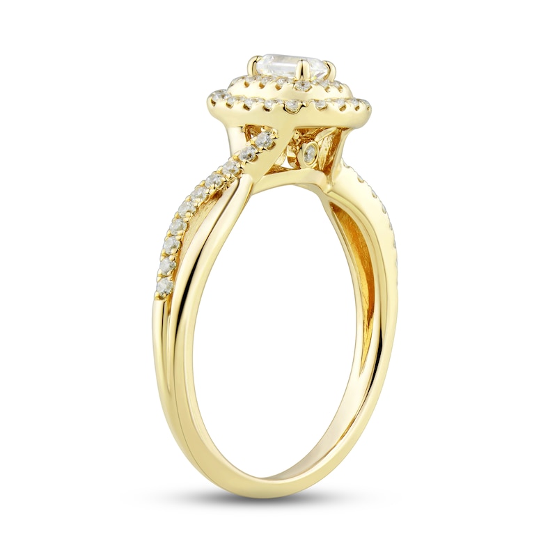 Diamond Engagement Ring 1/2 ct tw Emerald & Round-cut 14K Yellow Gold