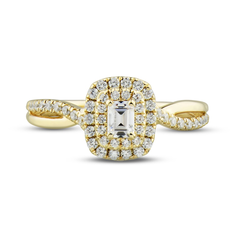 Main Image 3 of Now + Forever Diamond Engagement Ring 1/2 ct tw Emerald & Round-cut 14K Yellow Gold