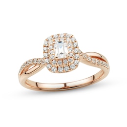 Now + Forever Diamond Engagement Ring 1/2 ct tw Emerald & Round-cut 14K Rose Gold