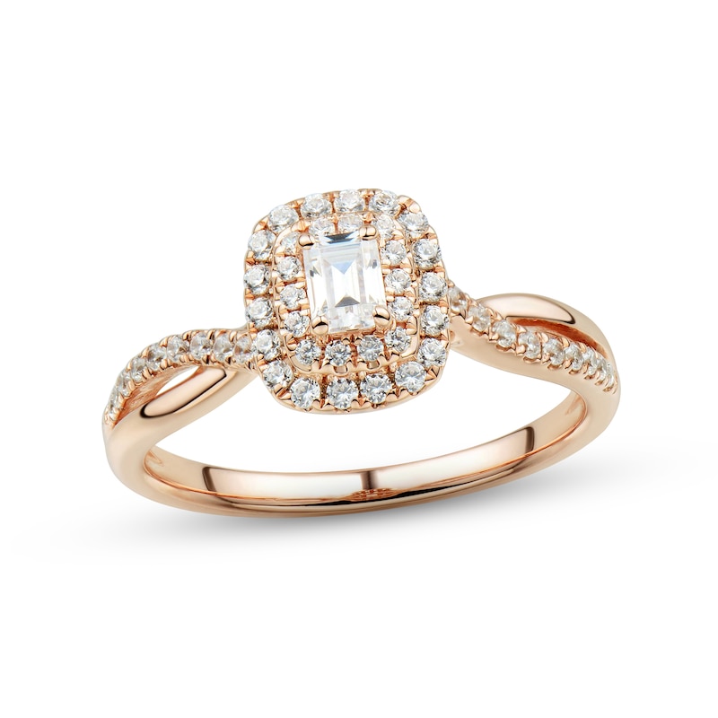 Main Image 1 of Now + Forever Diamond Engagement Ring 1/2 ct tw Emerald & Round-cut 14K Rose Gold