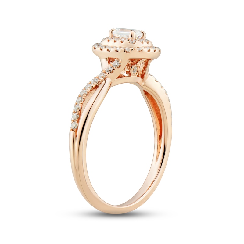 Main Image 2 of Now + Forever Diamond Engagement Ring 1/2 ct tw Emerald & Round-cut 14K Rose Gold