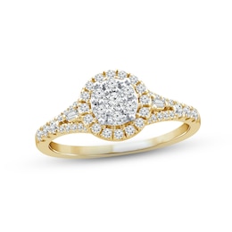 Now + Forever Diamond Engagement Ring 1/2 ct tw Round & Baguette-cut 10K Yellow Gold