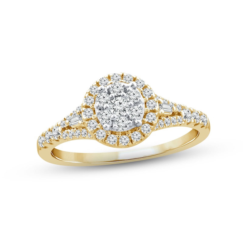 Main Image 1 of Now + Forever Diamond Engagement Ring 1/2 ct tw Round & Baguette-cut 10K Yellow Gold