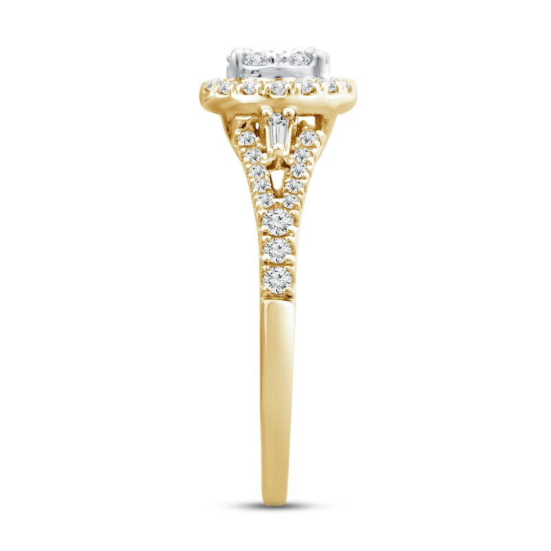 Diamond Engagement Ring 1/2 ct tw Round & Baguette-cut 10K Yellow Gold