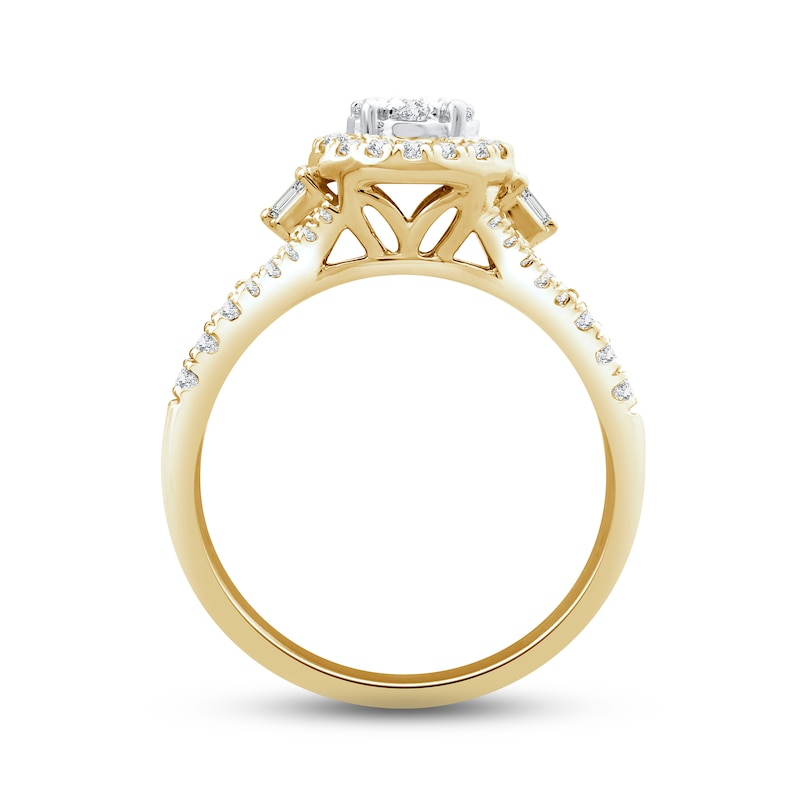 Diamond Engagement Ring 1/2 ct tw Round & Baguette-cut 10K Yellow Gold