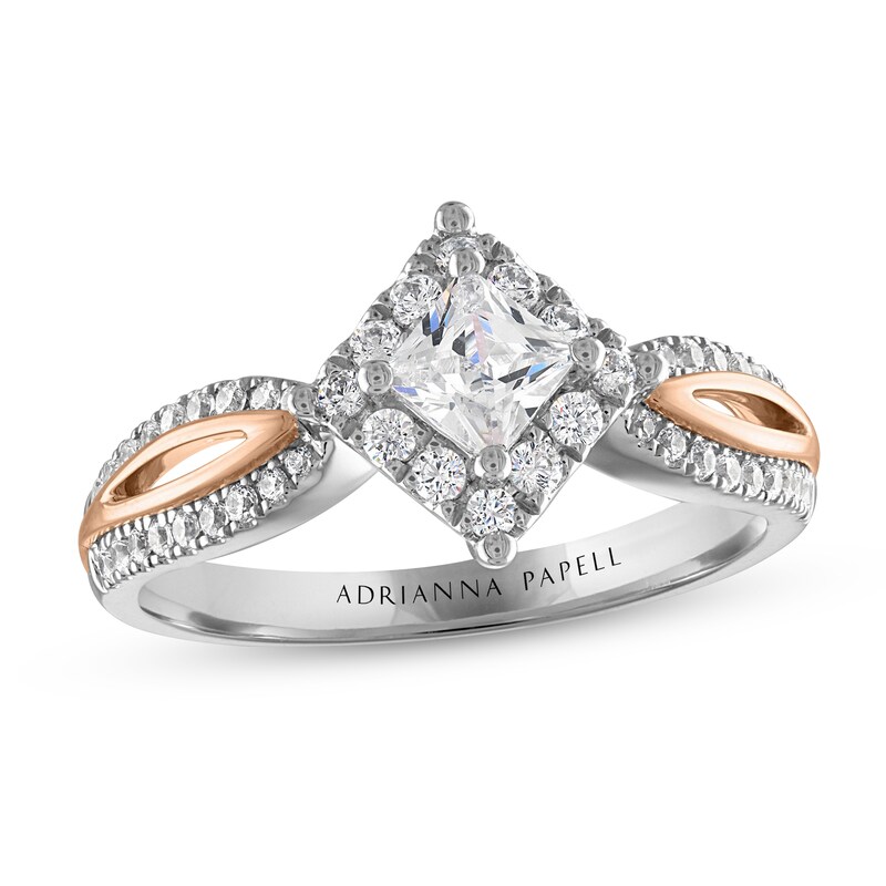 Adrianna Papell Diamond Engagement Ring 3/4 ct tw Princess & Round-cut 14K Two-Tone Gold