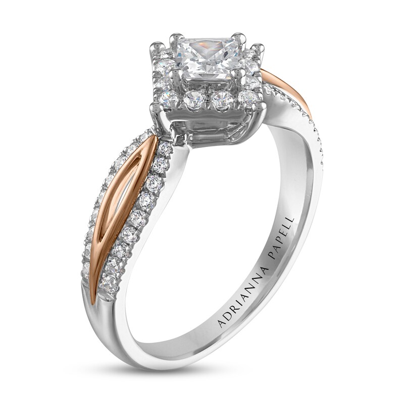 Adrianna Papell Diamond Engagement Ring 3/4 ct tw Princess & Round-cut 14K Two-Tone Gold
