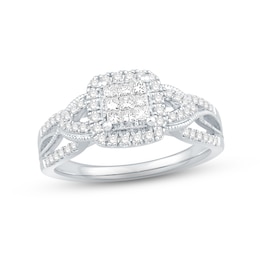 Now + Forever Diamond Engagement Ring 1/2 ct tw Princess & Round-cut 10K White Gold