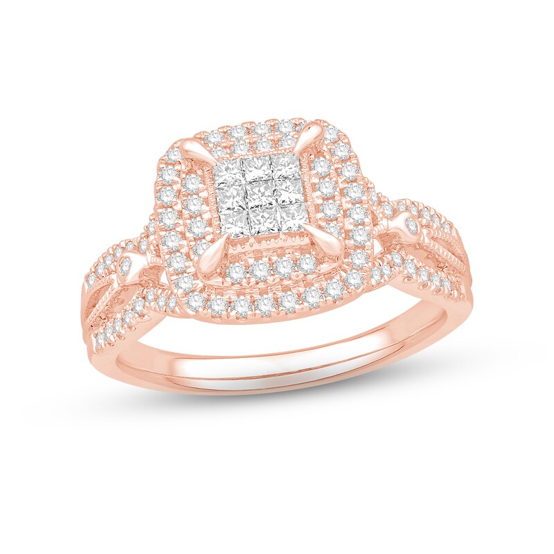 Diamond Engagement Ring 5/8 ct tw Princess & Round-cut 10K Rose Gold