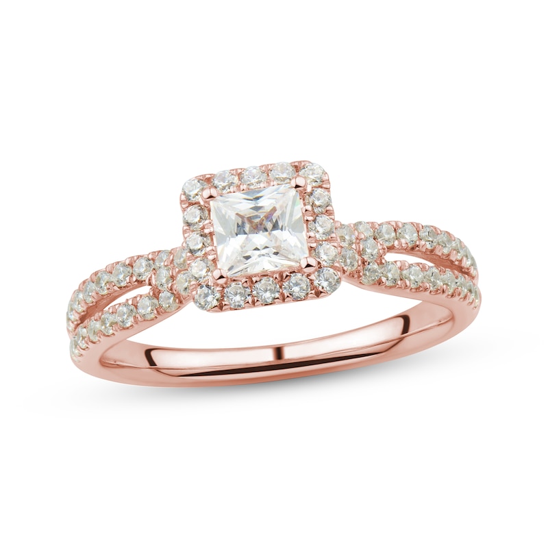 Diamond Engagement Ring 7/8 ct tw Princess & Round-cut 14K Rose Gold