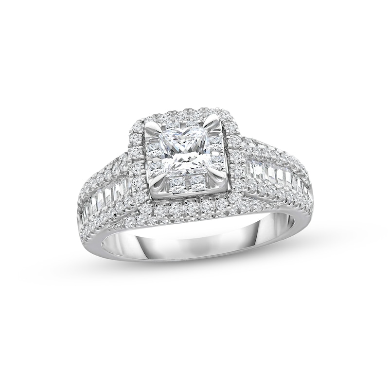 Diamond Engagement Ring 1-1/2 ct tw Princess, Round & Baguette-cut 14K ...