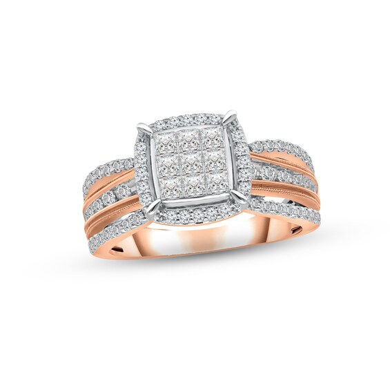 Now + Forever Multi-Diamond Engagement Ring 1 ct tw Princess & Round-cut 10K Two-Tone Gold
