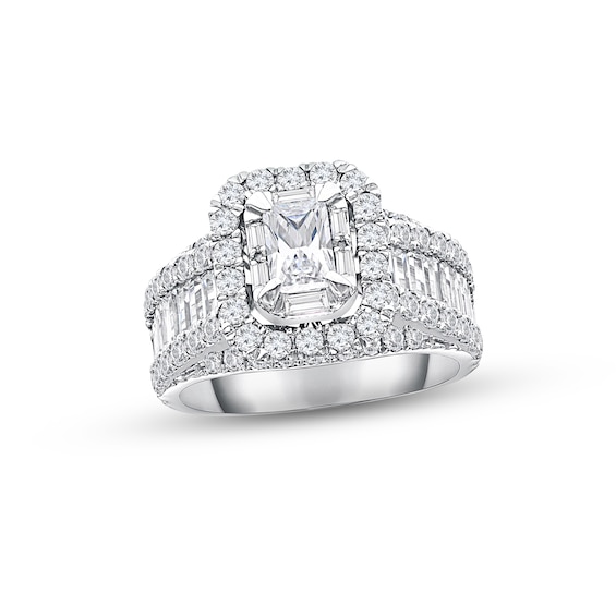 Now + Forever Diamond Engagement Ring 3 ct tw Emerald, Baguette & Round-cut 14K White Gold