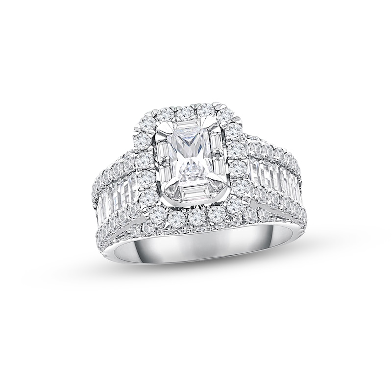 Main Image 1 of Now + Forever Diamond Engagement Ring 3 ct tw Emerald, Baguette & Round-cut 14K White Gold